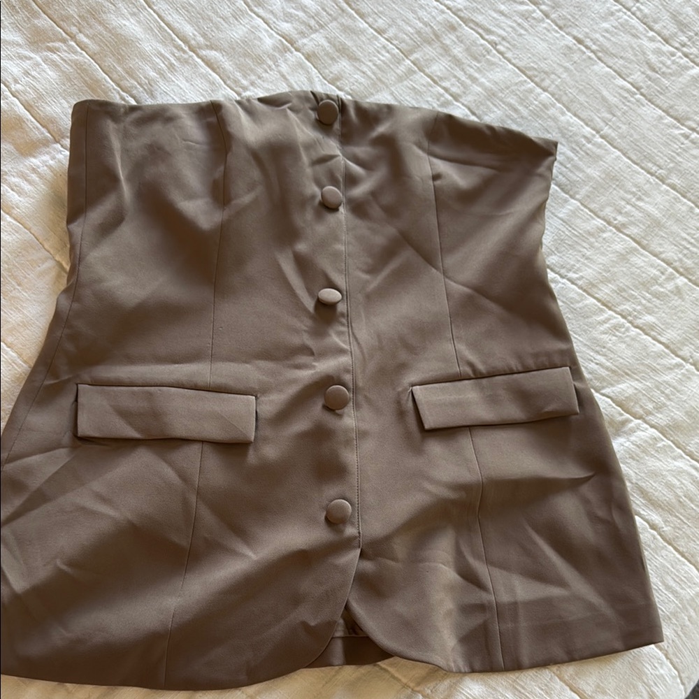 Brown Button-Up Strapless Top